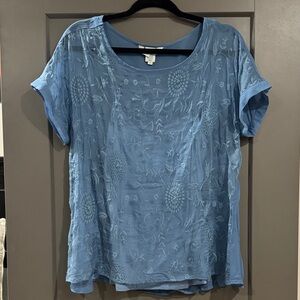 Sundance Light Blue Floral Embroidered Blouse